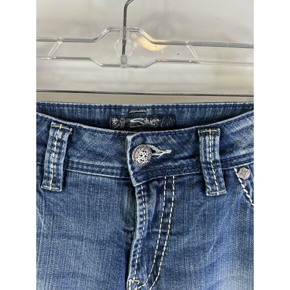 Silver Suki Thick Stitched Boocut Denim Blue Jeans Flap Pockets - Picture 6 of 11